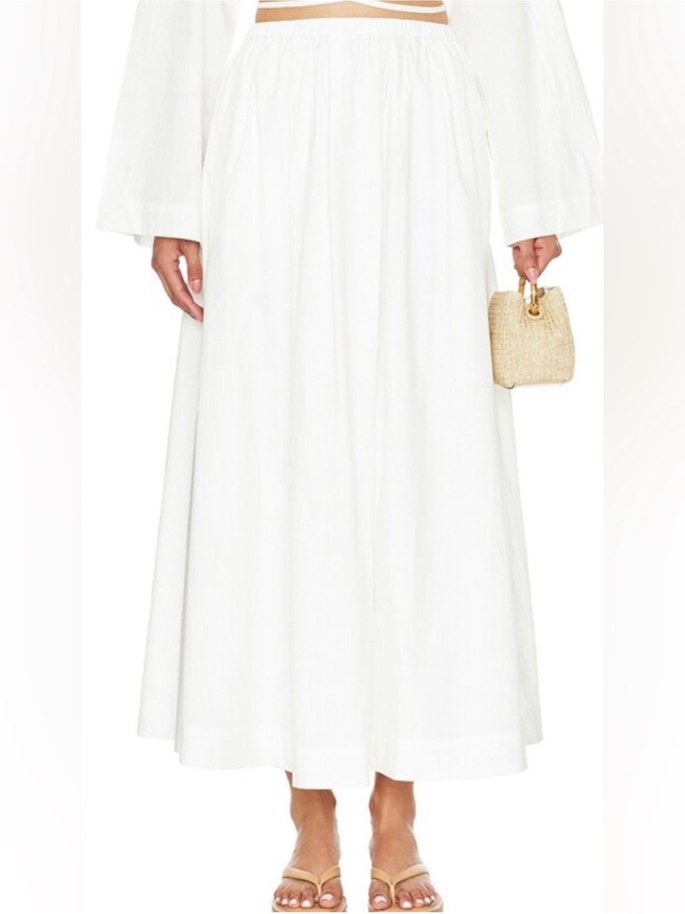 Faithfull the Brand White Midi Skirt with Elastic Waist